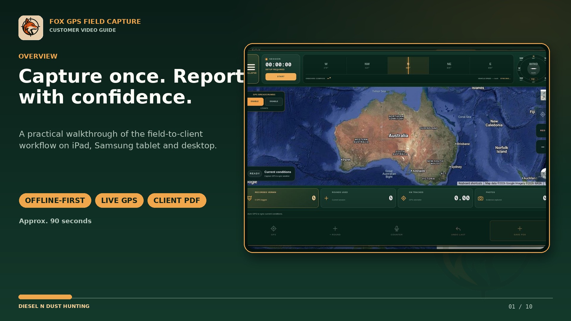 Fox GPS field map and evidence-reporting interface